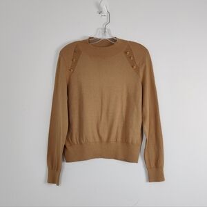 Michael Kors Cotton Blend Sweater with Gold Button Detail, Camel, Size XL NEW